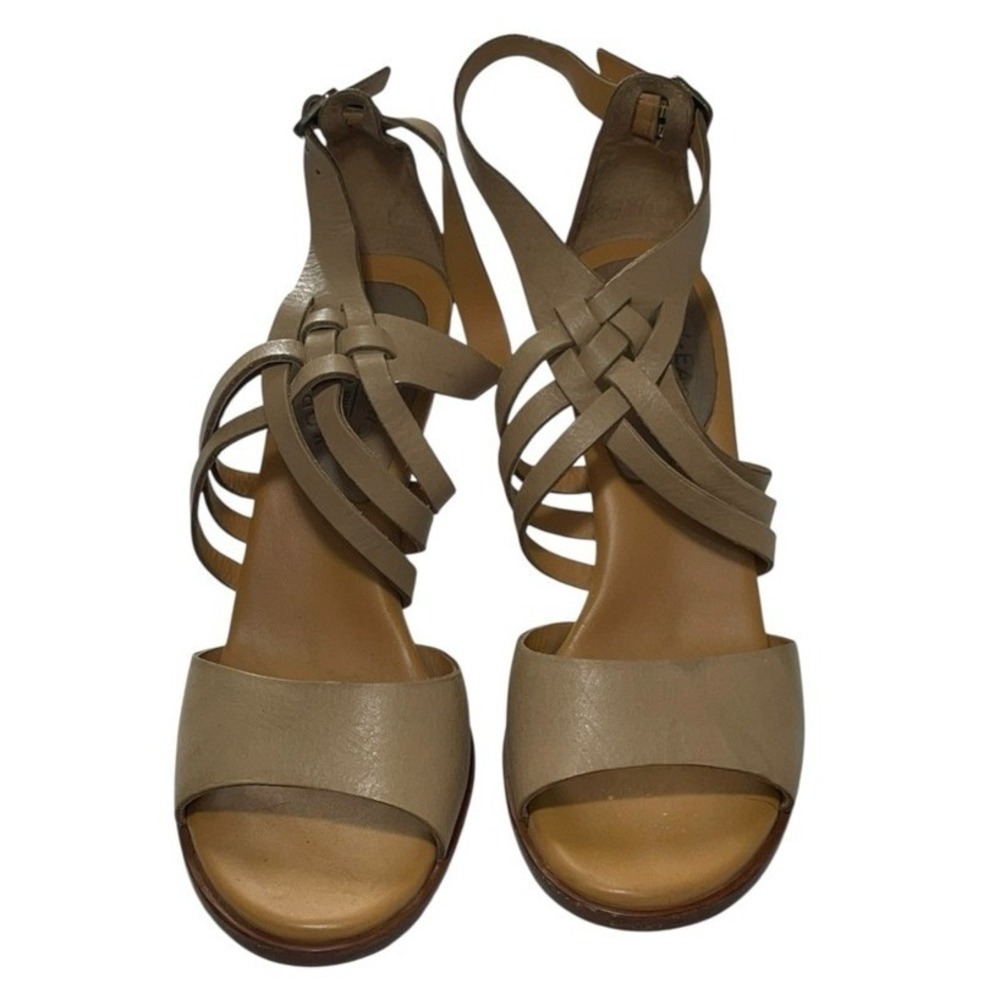 Kork Ease Womens Tan Leather Wedge Sandals Ankle Strap Cork Heel Size 7M